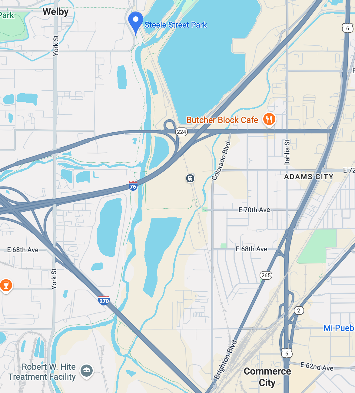 Map of the North Section of the South Platte River from Steele Street Park to the Robert Hite Wastewater Treatment Facitility